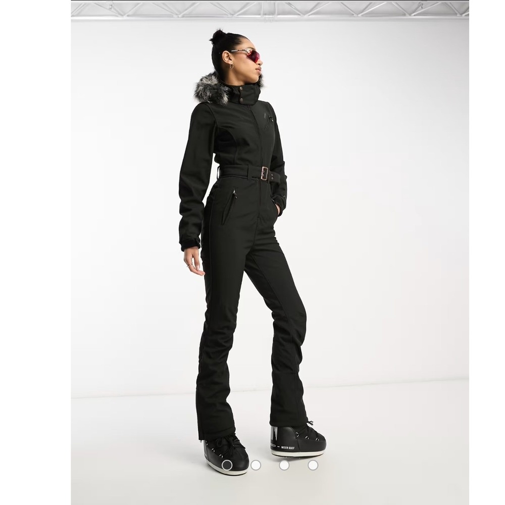 Protest 10K Glamour Ski Suit Black‎ Softshell Waterproof Faux Fur Hood Belted- M